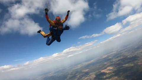 Tandem jump. Deployment. Stock Footage 107594887