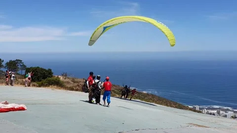 A tandem para glider launch at Cape Town in the Western Cape Province Stock Footage 130262360