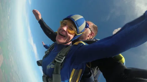 Tandem Parachute Jump with an Instructor. Skydiving. 4K Stock Footage 155064277