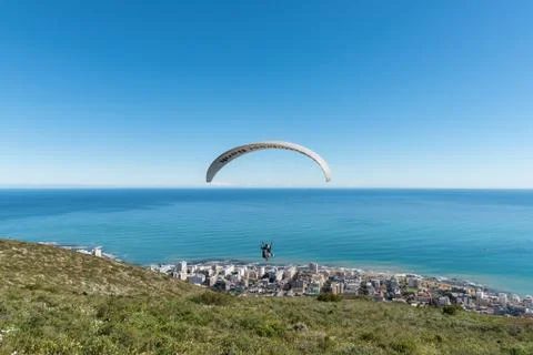 Tandem paraglider after launch from Signal Hill Stock Photos