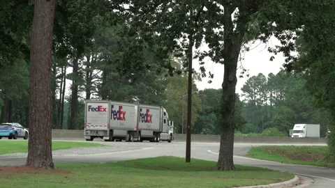 Tandem Rig FedEx Double Trailer Rest Stop Area off I-95 4K Stock Footage 209333030