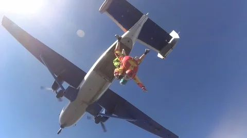 Tandem skydiving. Exit and fly. Stock Footage 95203016