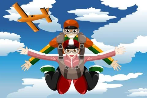Tandem skydiving Stock Illustration
