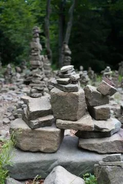 Tanecnice, near Pustevny, Beskid mountains - mound of rocks, stones Stock Photos