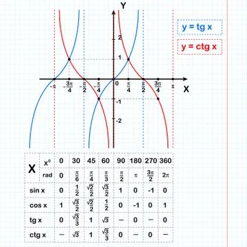 Tangent and cotangent functions on notebook sheet Stock Illustration