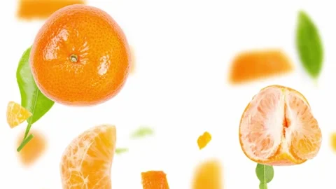 Tangerine fruit Slice and Leaf Stream Stock Footage 195791945