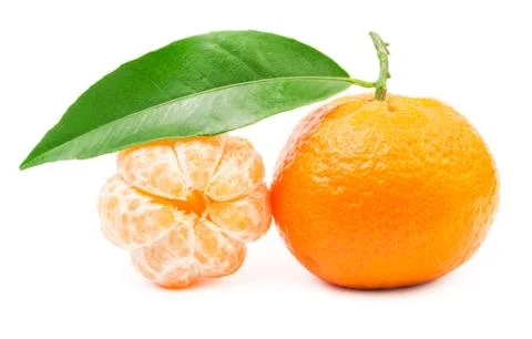Tangerine with leaf isolated Stock Photos