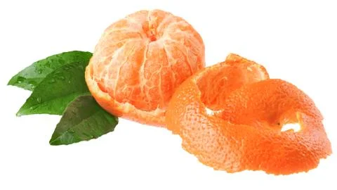 Tangerine slice with leaf isolated Stock Photos