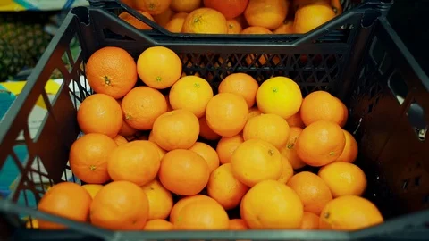 Tangerines in a black plastic box. Stock Footage 122063756