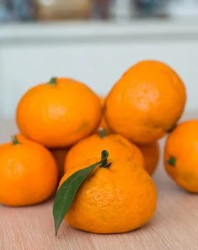 Tangerines closeup on the table Stock Photos