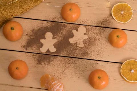 Tangerines on the table with cinnamon Stock Photos