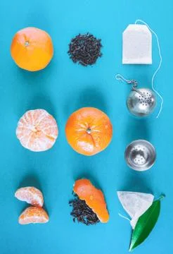 Tangerines Tea Flat Lay Фото