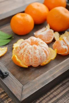 Tangerines on tray 스톡 사진