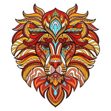 Tangle abstract lion head vector colorful isolated illustration Stock Illustration