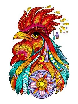 Tangle abstract rooster vector colorful isolated illustration Stock Illustration
