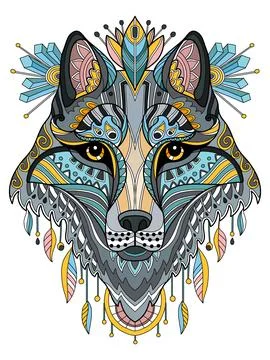 Tangle abstract wolf head vector colorful isolated illustration イラスト素材