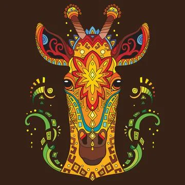 Tangle african giraffe vector colorful isolated illustration brown Ilustração Stock