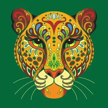 Tangle african leopard vector colorful isolated illustration green Stock Illustration