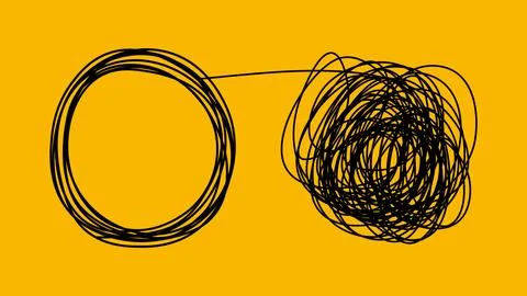 Tangle and untangle, psychotherapy and psychology concept problems solution  Illustrazione stock