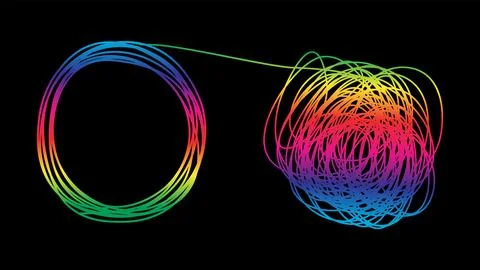 Tangle and untangle, psychotherapy and psychology concept problems solution  Stock Illustration