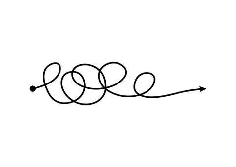 Tangle arrow line in freehand scribble style, messy chaotic thought process Illustration