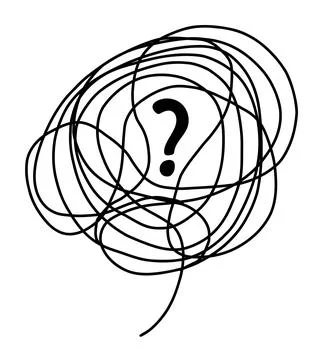 Tangle bubble of confused thoughts with question mark. Vector linear drawing Stock Illustration