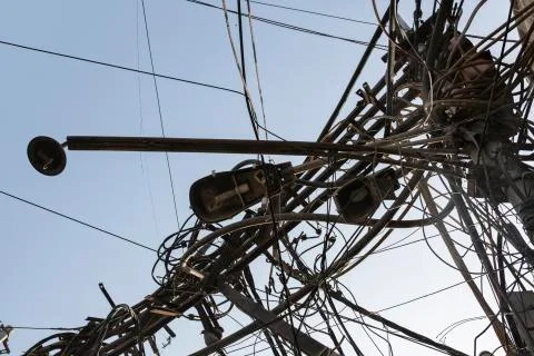 Tangle of Cable in the electric pole Stock Photos