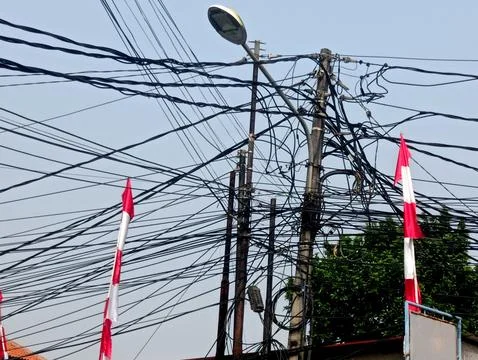 A tangle of cables Foto stock