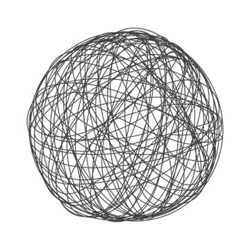 Tangle chaos abstract hand drawn messy scribble sphere ball vector illustration. Stock Illustration
