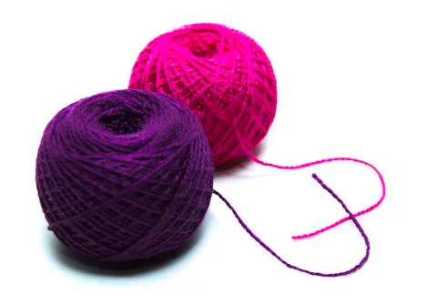 Tangle of colored thread for tatting. White background Stock Photos