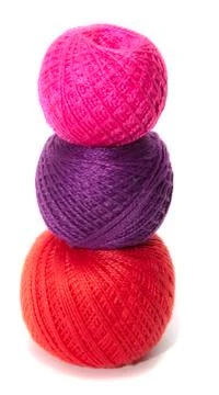 Tangle of colored thread for tatting. White background Stock Photos