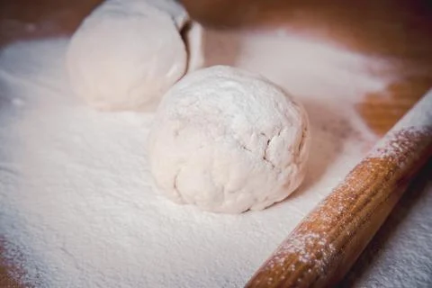 Tangle of dough with flour, bake bread Stock Photos