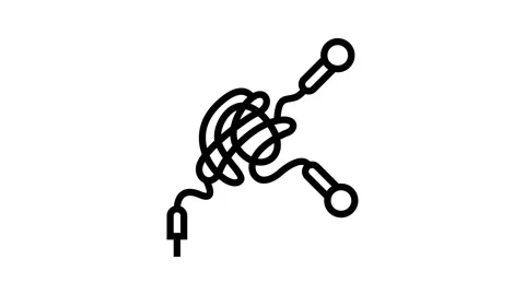 Tangle earphone cable line icon animation Stock Footage 224352770