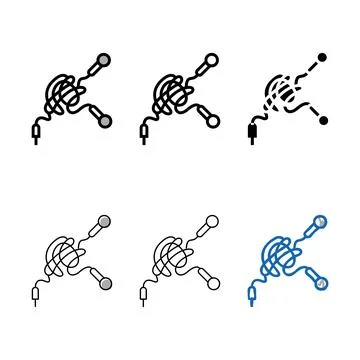Tangle earphone cable variations color icon vector Stock Illustration