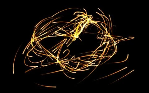 A tangle of fiery glowing lines.Flying fire sparks. Abstract background Stock Illustration
