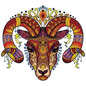 Tangle horned ram vector colorful isolated illustration Stock Illustration