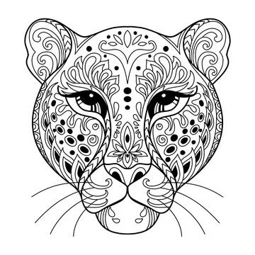Tangle leopard coloring book page for adult 스톡 일러스트