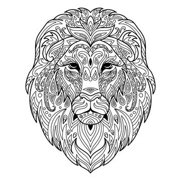 Tangle lion coloring book page for adult Illustrazione stock