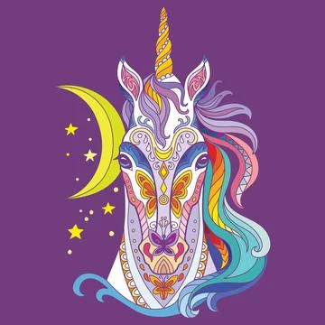 Tangle magic unicorn vector colorful isolated illustration purple Stock-Illustration