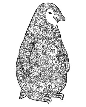 Tangle pattern and penguin. Stock Illustration