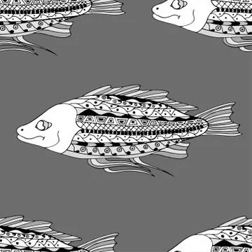 Tangle Patterns fish background Ilustração Stock