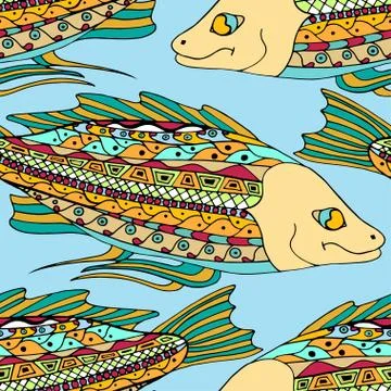 Tangle Patterns fish background Иллюстрация