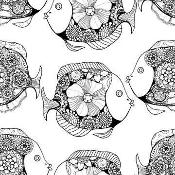 Tangle Patterns fish background Illustrazione stock
