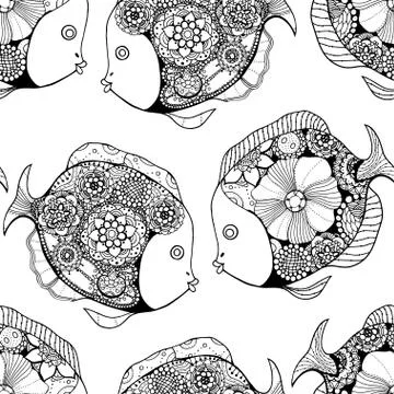 Tangle Patterns fish background Illustrazione stock