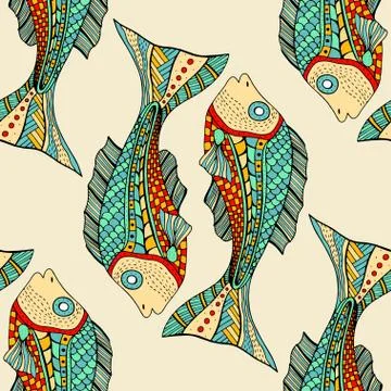 Tangle Patterns fish background 스톡 일러스트