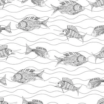 Tangle Patterns fish background Illustrazione stock