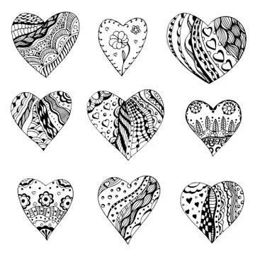 Tangle Patterns style hearts Illustrazione stock