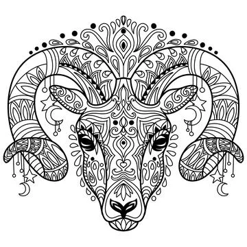Tangle ram coloring book page for adult Stock Illustration