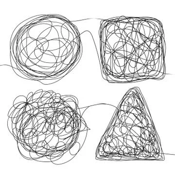 Tangle Scrawl Sketch Set Vector. Doodle Drawing Drawing Triangle, Square, Circle イラスト素材
