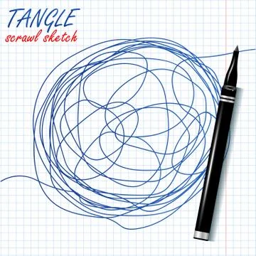 Tangle Scrawl Sketch Vector. Drawing Circle. Abstract Scribble Shape. Abstract Stock Illustration